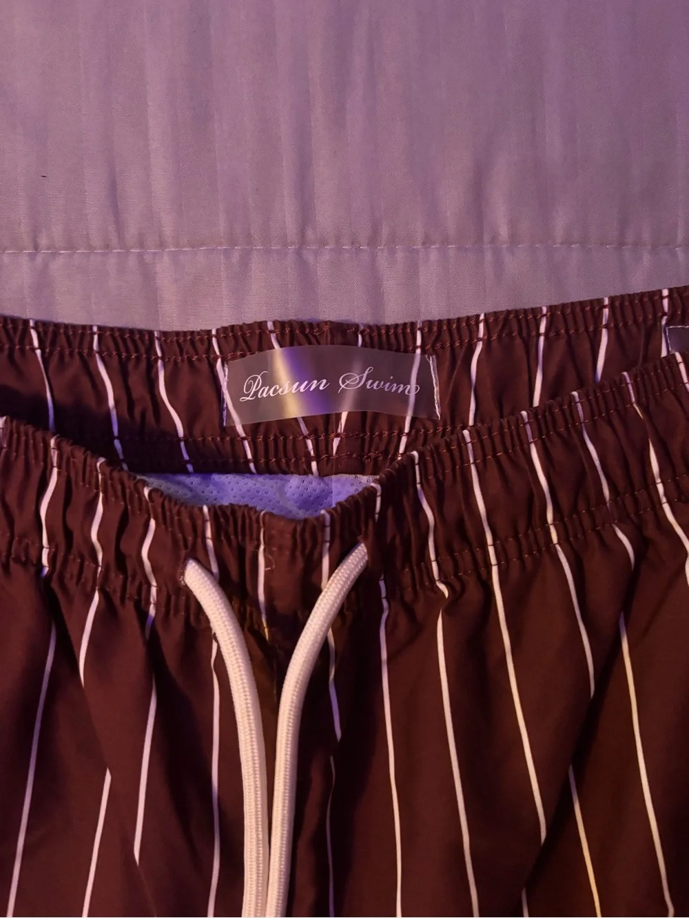PacSun Brown Swim Trunks with White Pinstripes